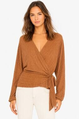 Free People East Coast Wrap Top Moroccan Spice Ribbed Knit Tie Waist NWT L